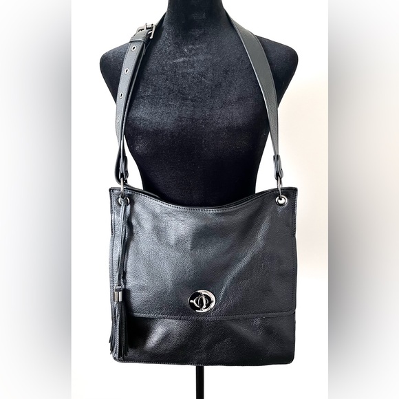 RACHEL Rachel Roy Handbags - Rachel Roy Black Pebbled Leather Crossbody Shoulder Messenger Bag Hobo Purse